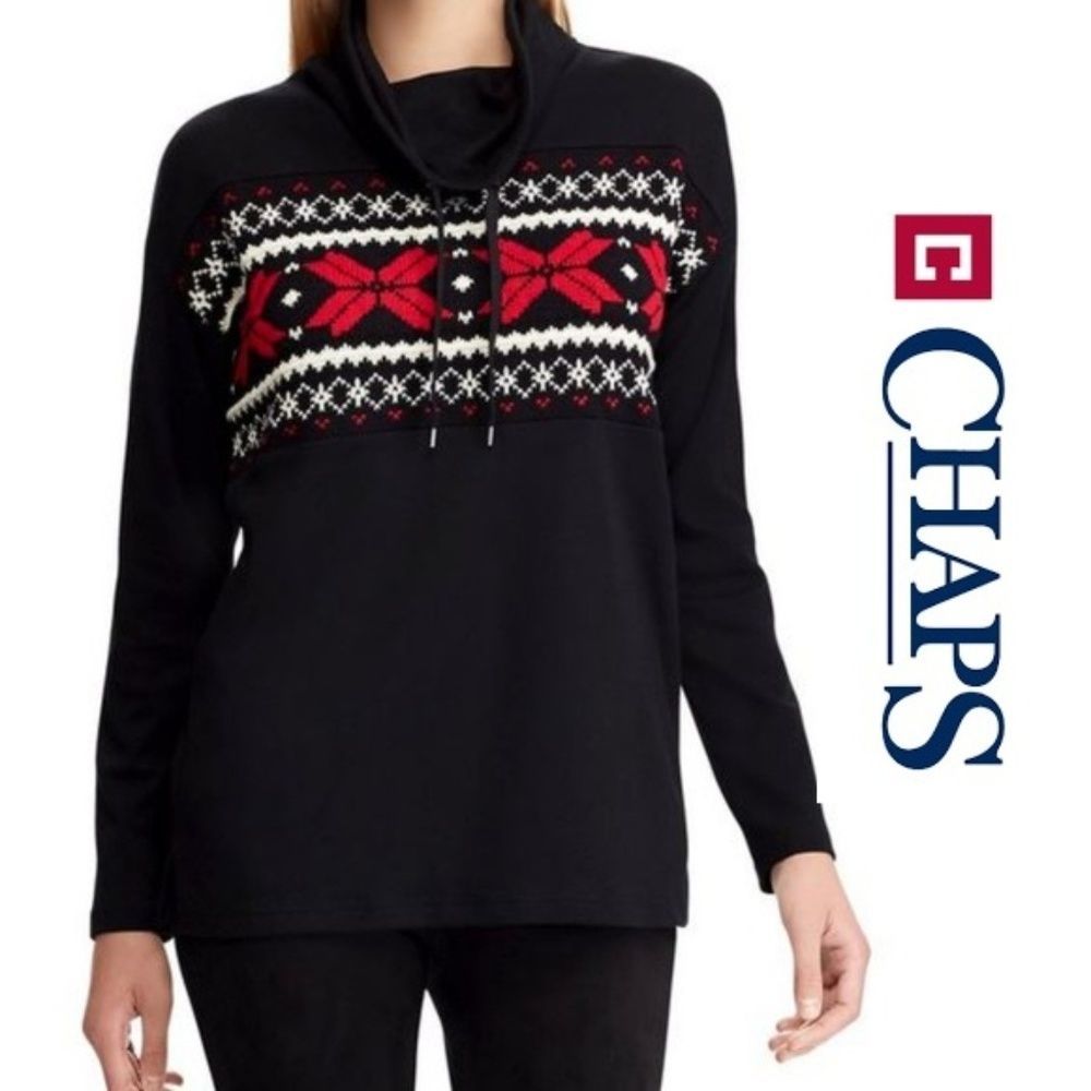 NEW CHAPS BNWT Patterned Knitted Yoke Cowl Sweat Shirt